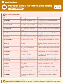 First page of Phrasal Verbs for Work and Study