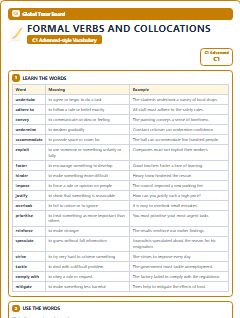 First page of C1 Advanced Vocabulary: Formal Verbs and Collocations