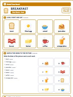 First page of First Words: Breakfast, Pre-A1 worksheet