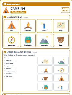 First page of First Words: Camping, Pre-A1 worksheet