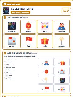 First page of First Words: Celebrations, Pre-A1 worksheet