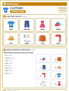 First page of First Words: Clothes, Pre-A1 worksheet