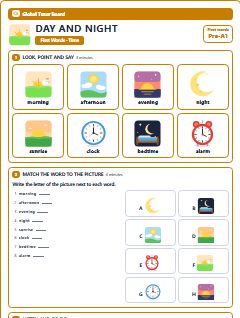 First page of First Words: Day and Night, Pre-A1 worksheet