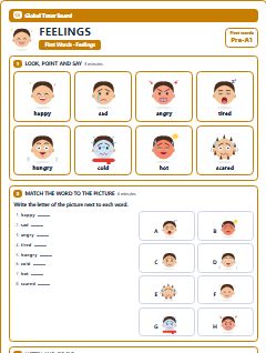First page of First Words: Feelings, Pre-A1 worksheet