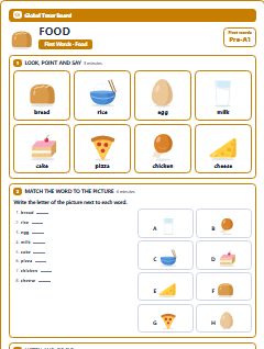 First page of First Words: Food, Pre-A1 worksheet