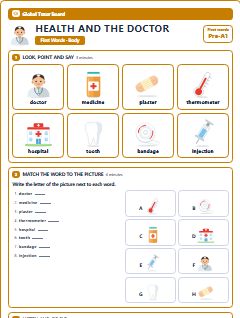 First page of First Words: Health and the Doctor, Pre-A1 worksheet