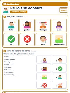 First page of First Words: Hello and Goodbye, Pre-A1 worksheet