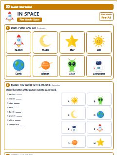First page of First Words: In Space, Pre-A1 worksheet
