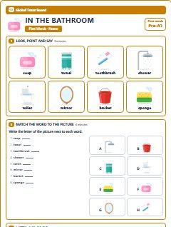 First page of First Words: In the Bathroom, Pre-A1 worksheet