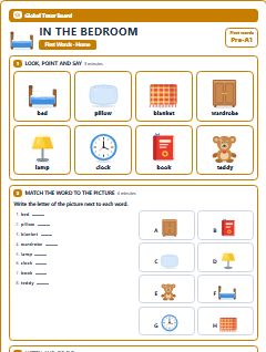 First page of First Words: In the Bedroom, Pre-A1 worksheet