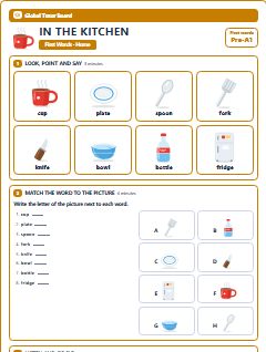 First page of First Words: In the Kitchen, Pre-A1 worksheet