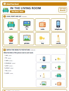 First page of First Words: In the Living Room, Pre-A1 worksheet