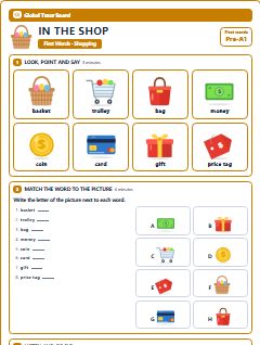 First page of First Words: In the Shop, Pre-A1 worksheet