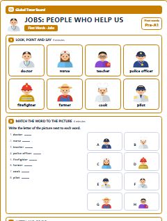 First page of First Words: Jobs: People Who Help Us, Pre-A1 worksheet