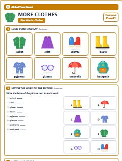 First page of First Words: More Clothes, Pre-A1 worksheet