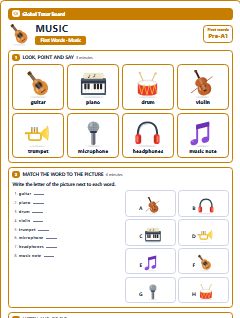 First page of First Words: Music, Pre-A1 worksheet