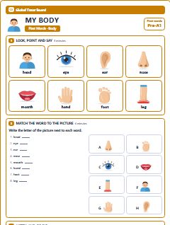 First page of First Words: My Body, Pre-A1 worksheet