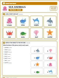 First page of First Words: Sea Animals, Pre-A1 worksheet