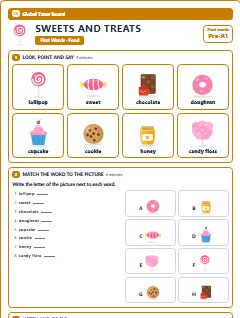 First page of First Words: Sweets and Treats, Pre-A1 worksheet