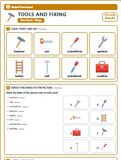 First page of First Words: Tools and Fixing, Pre-A1 worksheet