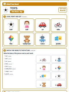 First page of First Words: Toys, Pre-A1 worksheet