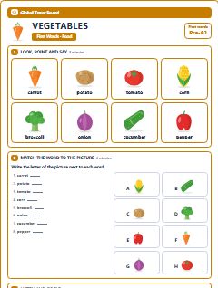 First page of First Words: Vegetables, Pre-A1 worksheet