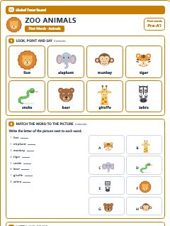 First page of First Words: Zoo Animals, Pre-A1 worksheet