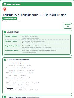 First page of There is / There are + Prepositions, A1 grammar pack