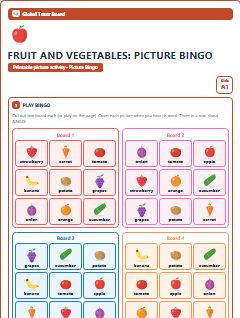 First page of Fruit and Vegetables: Picture Bingo, A1 speaking cards