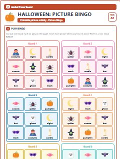 First page of Halloween: Picture Bingo, A1 speaking cards