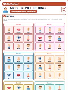 First page of My Body: Picture Bingo, A1 speaking cards