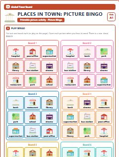 First page of Places in Town: Picture Bingo, A1 speaking cards