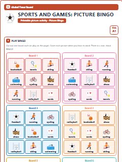 First page of Sports and Games: Picture Bingo, A1 speaking cards