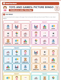First page of Toys and Games: Picture Bingo, A1 speaking cards