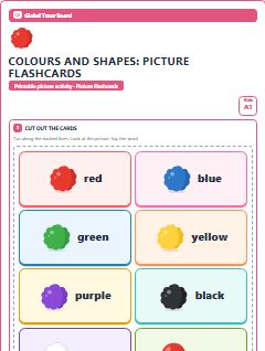 First page of Colours and Shapes: Picture Flashcards, A1 speaking cards