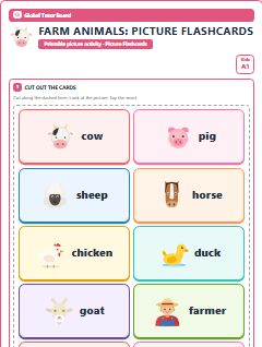 First page of Farm Animals: Picture Flashcards, A1 speaking cards