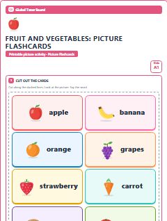 First page of Fruit and Vegetables: Picture Flashcards, A1 speaking cards