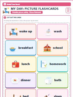 First page of My Day: Picture Flashcards, A1 speaking cards