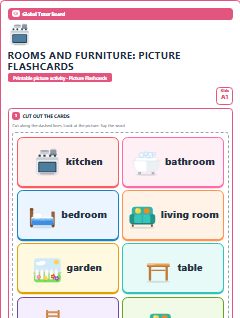 First page of Rooms and Furniture: Picture Flashcards, A1 speaking cards