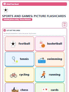 First page of Sports and Games: Picture Flashcards, A1 speaking cards