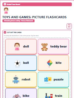 First page of Toys and Games: Picture Flashcards, A1 speaking cards