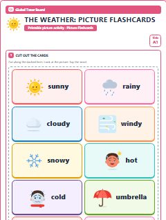 First page of The Weather: Picture Flashcards, A1 speaking cards
