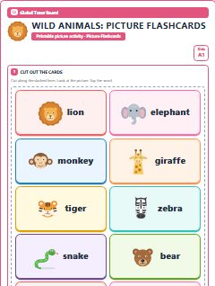 First page of Wild Animals: Picture Flashcards, A1 speaking cards