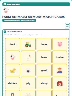 First page of Farm Animals: Memory Match Cards, A1 speaking cards