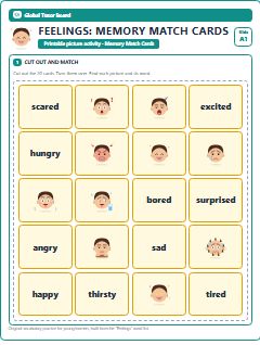 First page of Feelings: Memory Match Cards, A1 speaking cards
