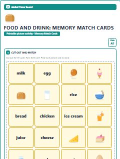 First page of Food and Drink: Memory Match Cards, A1 speaking cards