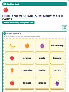 First page of Fruit and Vegetables: Memory Match Cards, A1 speaking cards
