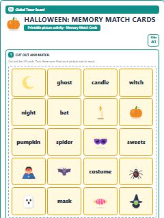 First page of Halloween: Memory Match Cards, A1 speaking cards