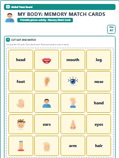 First page of My Body: Memory Match Cards, A1 speaking cards