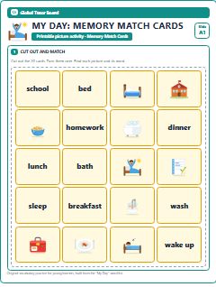 First page of My Day: Memory Match Cards, A1 speaking cards